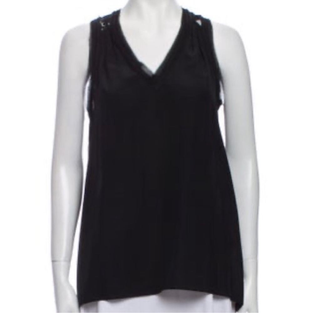 Rebecca Taylor black silk and lace racer back tank, size 6